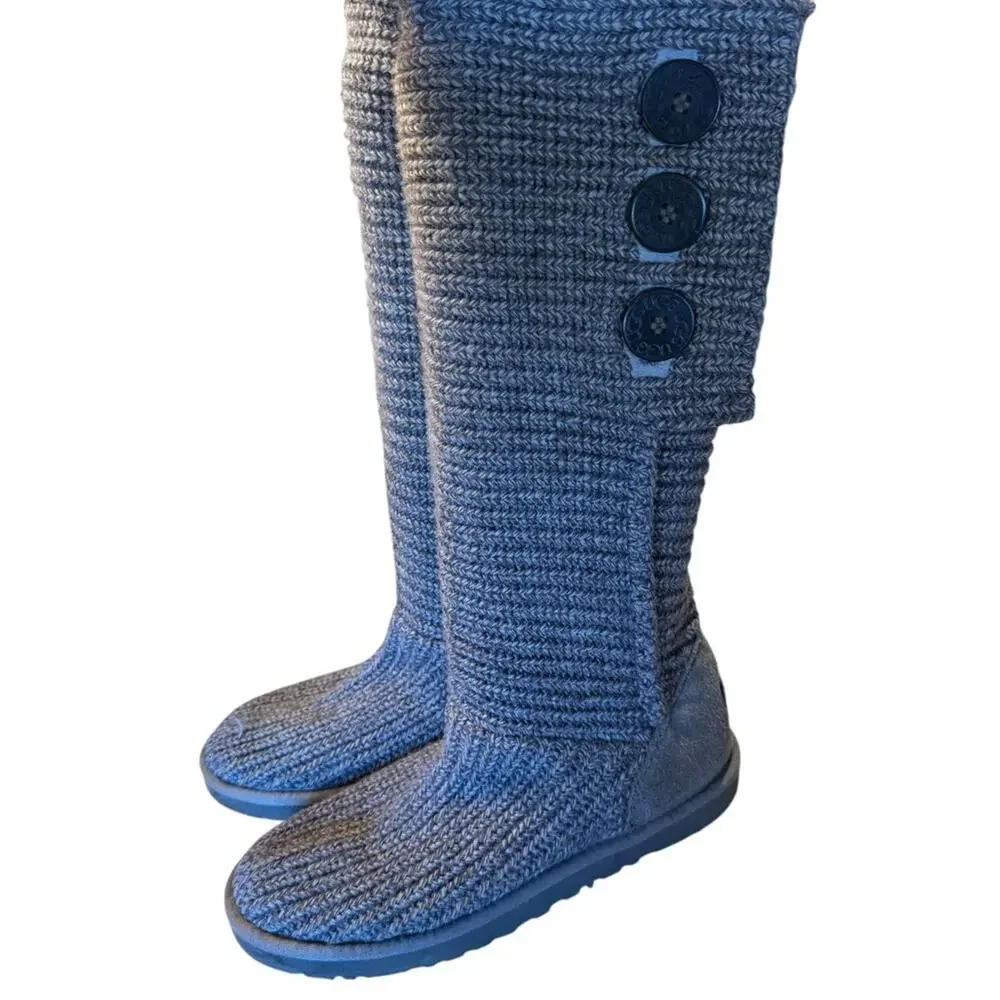 Ugg Gray Knit Button-Accent Tall Boots Womens Size 8